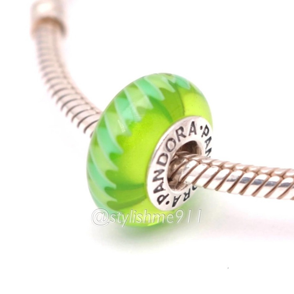 Authentic PANDORA Green Zigzag Murano Glass Bead Charm - Picture 3 of 8